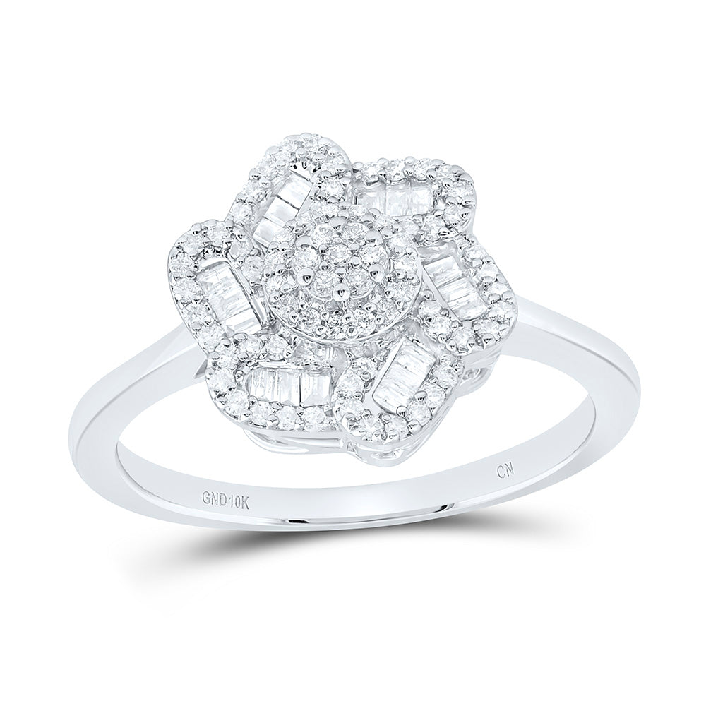 10K Yellow Or White Or Rose Gold 1/3 Cttw Natural Diamond Cn Fashion Flower Bridal Anniversary Wedding Engagement Band Ring