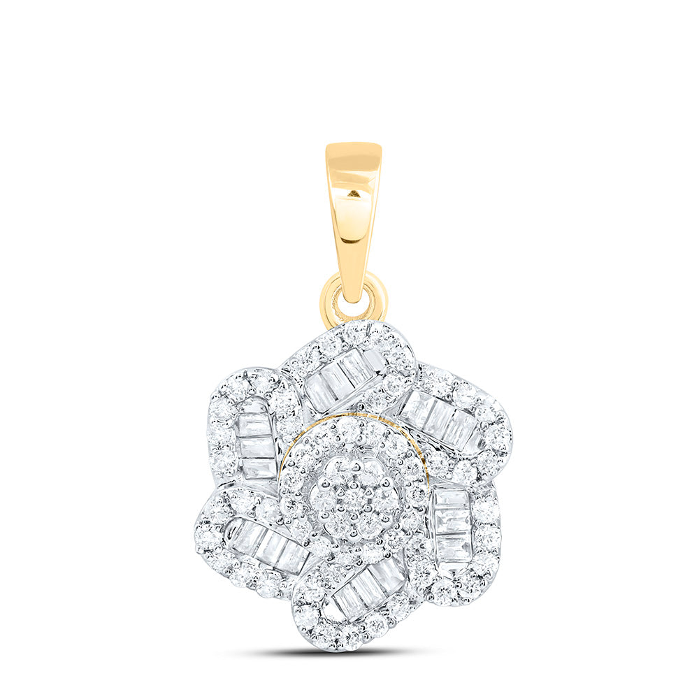 10K Yellow Or White Or Rose Gold 3/8 Cttw Natural Diamond Cn Cognac Natural Flower Pendant