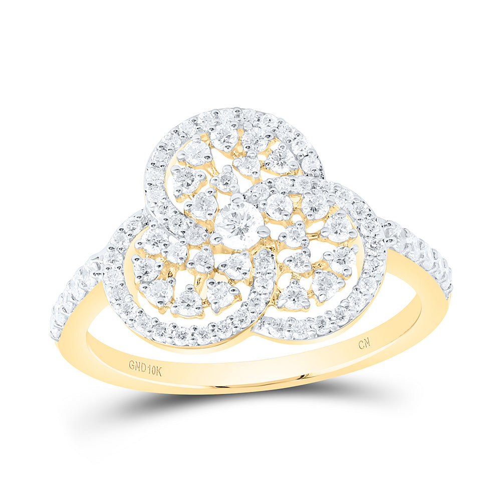 10K Yellow Or White Or Rose Gold 1/2 Cttw Natural Diamond Cn Fashion Trinity Round Bridal Anniversary Wedding Engagement Band Ring