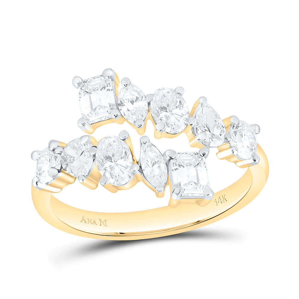 14K Yellow Or White Gold 1 5/8 Cttw Natural Diamond Ana M Fashion Bridal Anniversary Wedding Engagement Band Ring