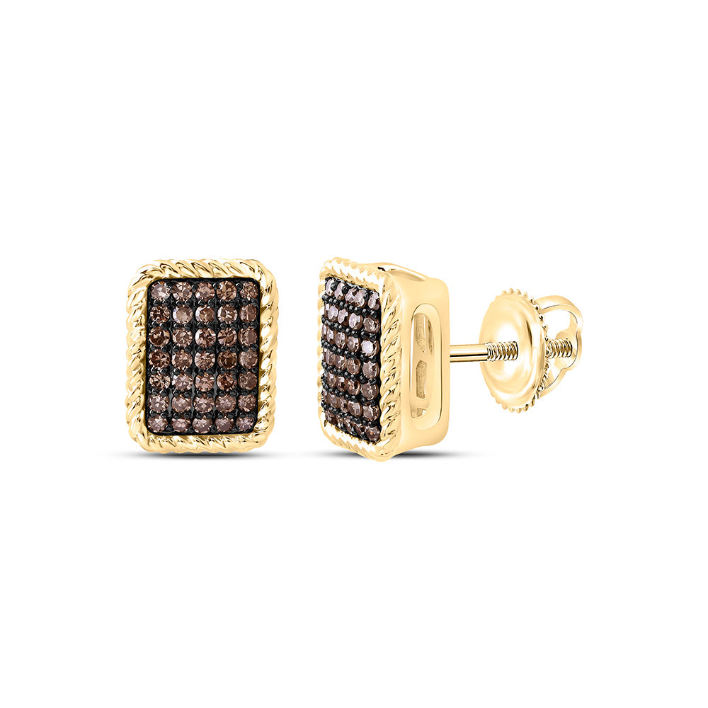 10K Yellow Or White Or Rose Gold 1/3 Cttw Natural Diamond Fashion Cognac Natural Emerald Earring