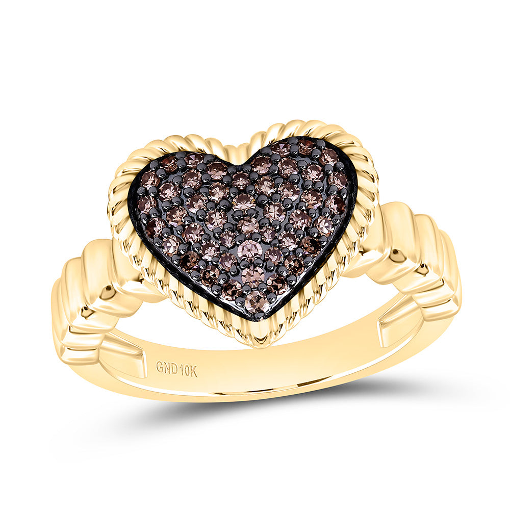 10K Yellow Or White Or Rose Gold 1/4 Cttw Natural Diamond Fashion Natural Heart Bridal Anniversary Wedding Engagement Band Ring