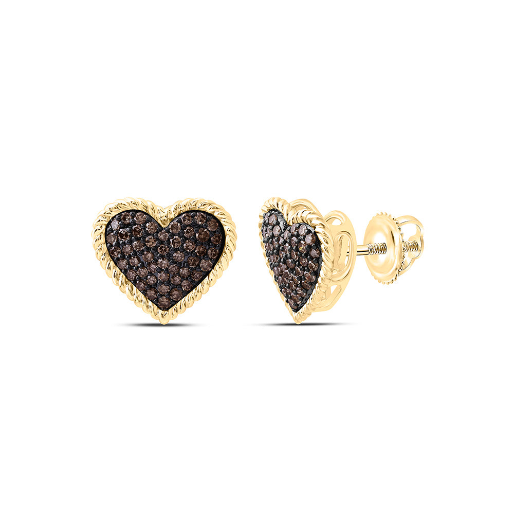 10K Yellow Or White Or Rose Gold 3/8 Cttw Natural Diamond Fashion Cognac Natural Heart Earring
