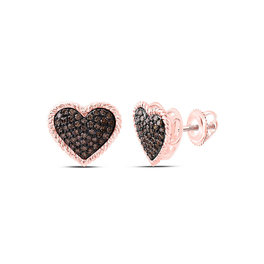 10K Yellow Or White Or Rose Gold 3/8 Cttw Natural Diamond Fashion Cognac Natural Heart Earring