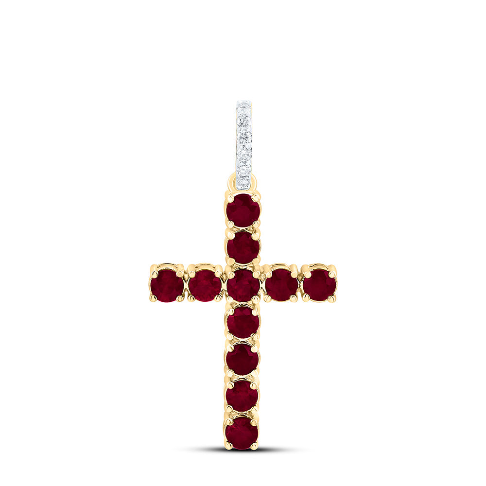 14K Yellow Or White Or Rose Gold 1/20 Cttw Natural Diamond Ana M Round Natural Gem Cross Pendant