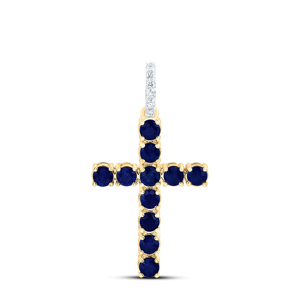 14K Yellow Or White Or Rose Gold 1/20 Cttw Natural Diamond Ana M Round Natural Gem Cross Pendant