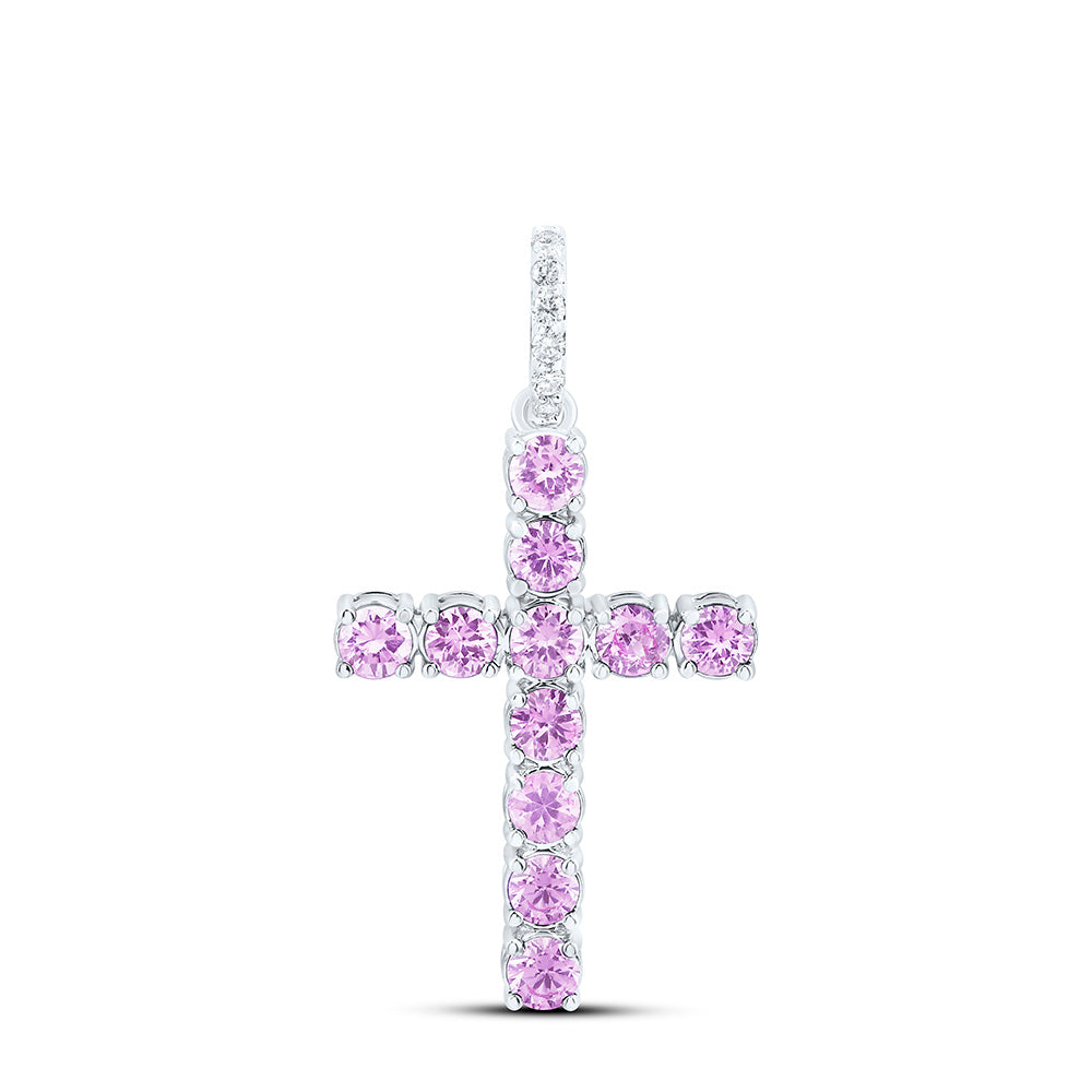 14K Yellow Or White Or Rose Gold 1/20 Cttw Natural Diamond Ana M Round Natural Gem Cross Pendant