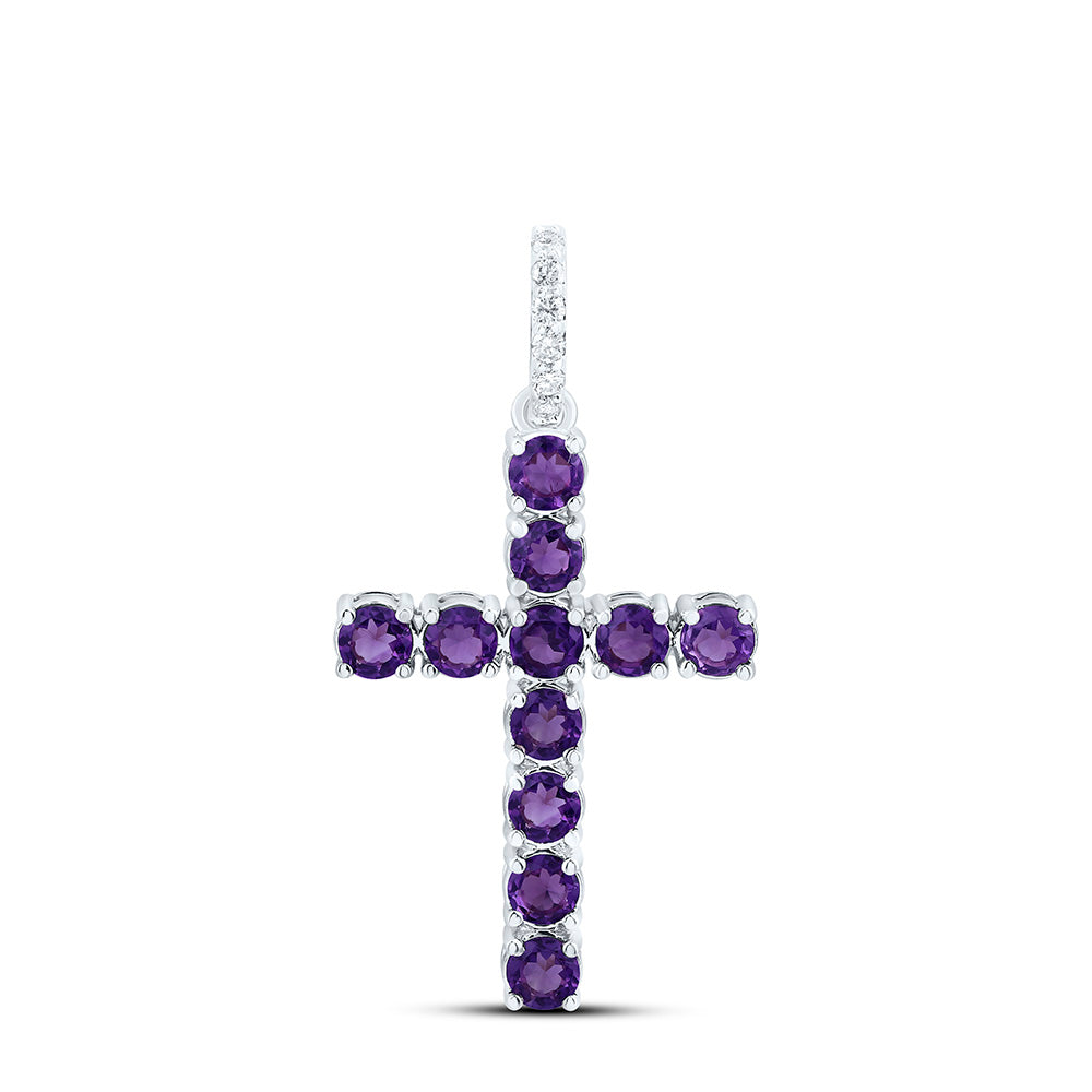 14K Yellow Or White Or Rose Gold 1/20 Cttw Natural Diamond Ana M Round Natural Gem Cross Pendant