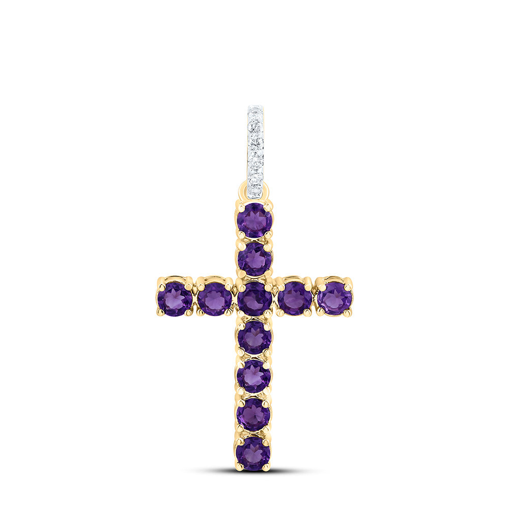 14K Yellow Or White Or Rose Gold 1/20 Cttw Natural Diamond Ana M Round Natural Gem Cross Pendant