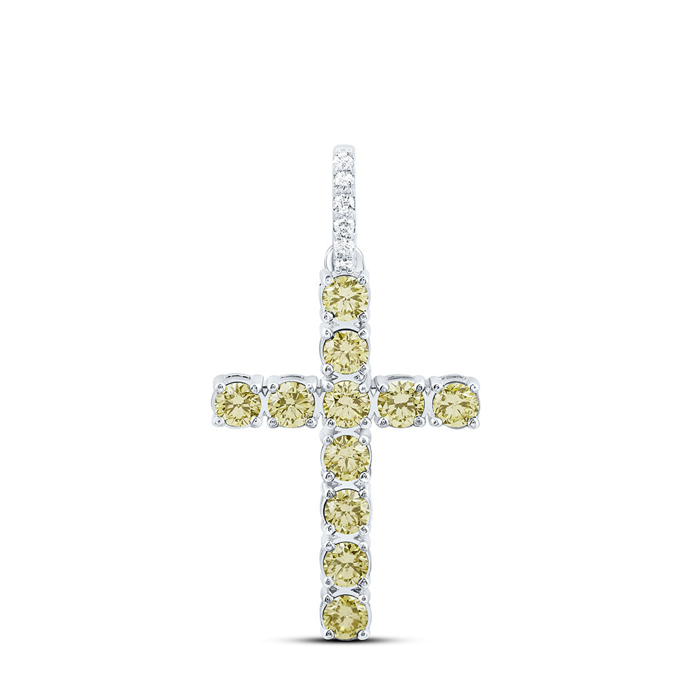 14K Yellow Or White Or Rose Gold 1/20 Cttw Natural Diamond Ana M Round Natural Gem Cross Pendant
