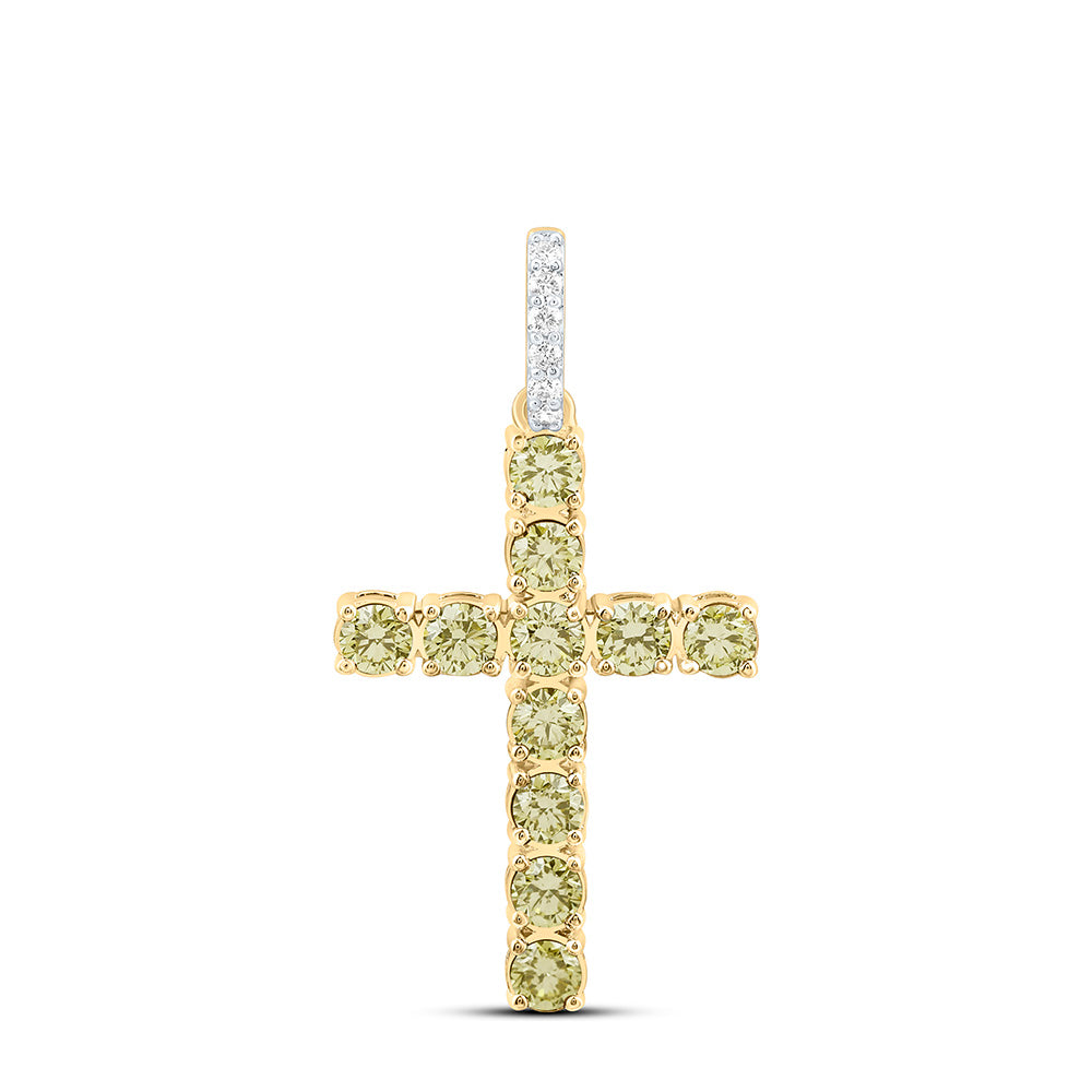 14K Yellow Or White Or Rose Gold 1/20 Cttw Natural Diamond Ana M Round Natural Gem Cross Pendant
