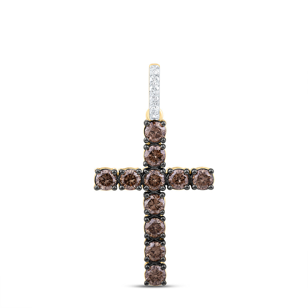 14K Yellow Or White Or Rose Gold 1/20 Cttw Natural Diamond Ana M Round Natural Gem Cross Pendant