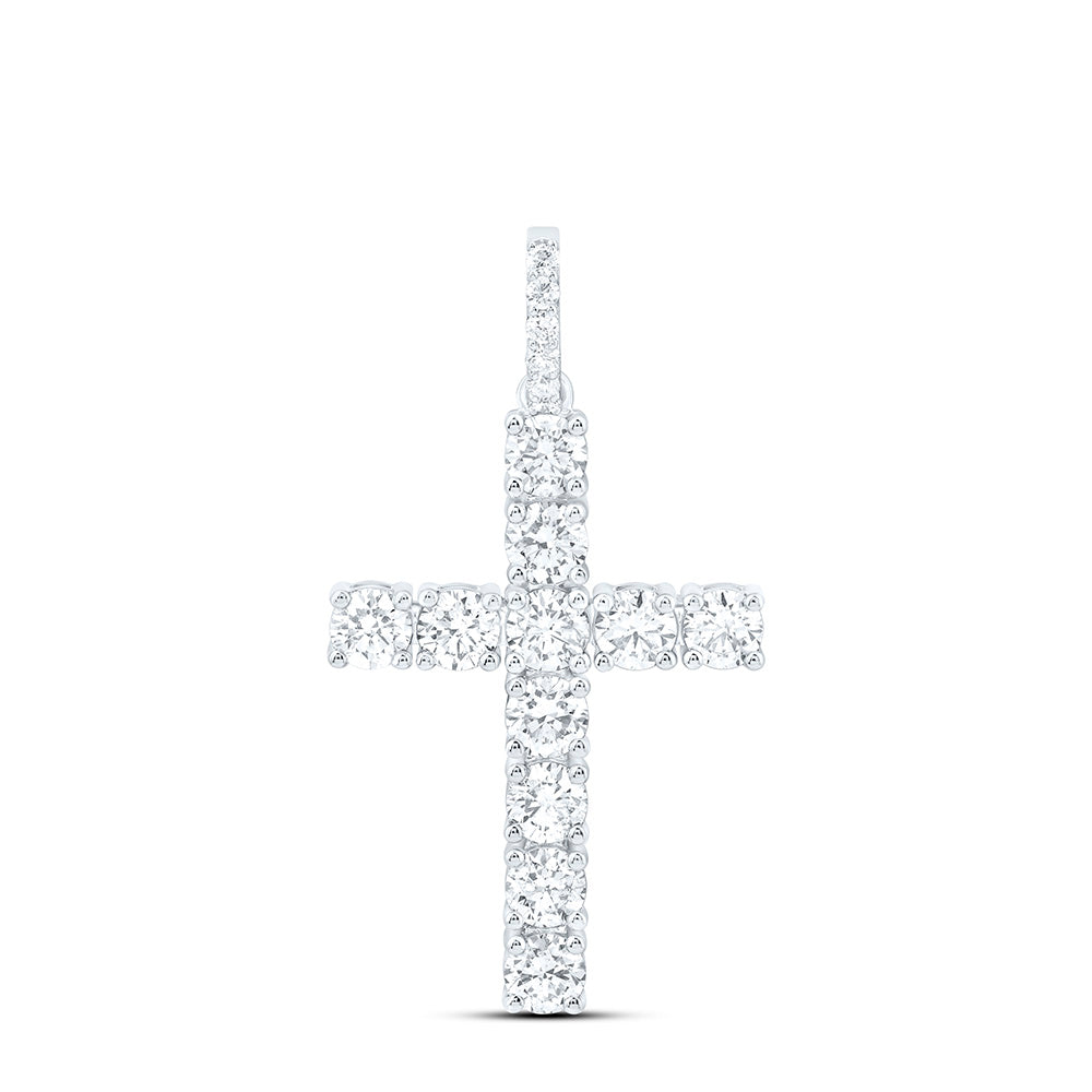 14K Yellow Or White Gold 1 1/2 Cttw Natural Diamond Ana M Fashion Cross Pendant