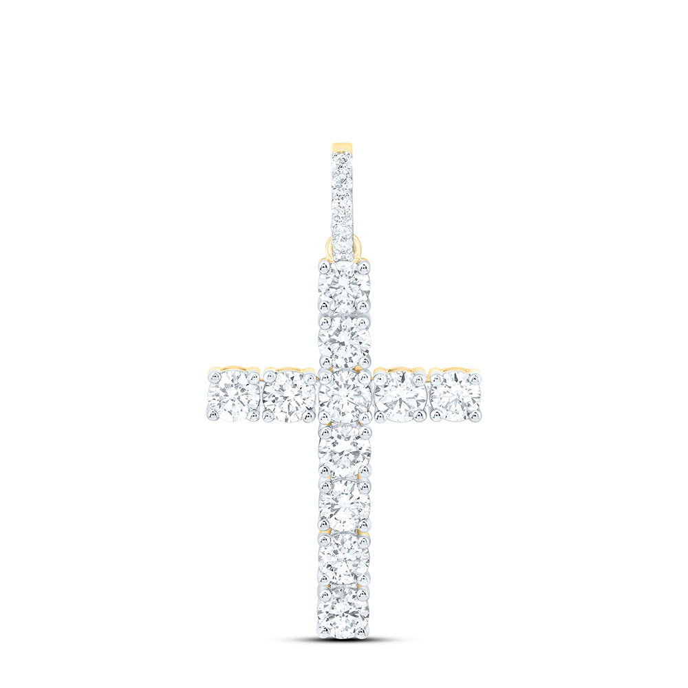 14K Yellow Or White Gold 1 1/2 Cttw Natural Diamond Ana M Fashion Cross Pendant