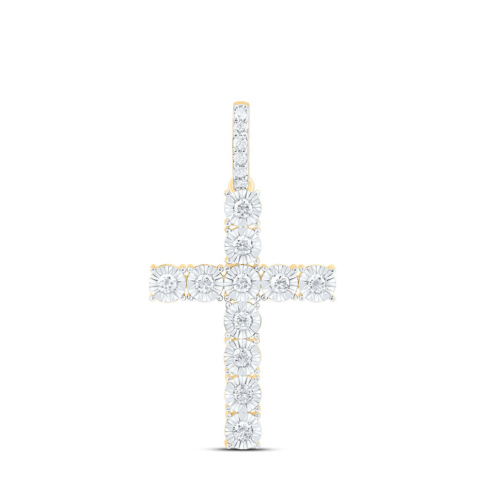 10K Yellow Or White Gold 1/2 Cttw Natural Diamond Nk Fashion Cross Pendant