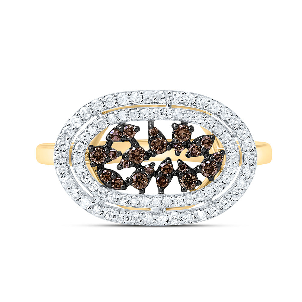 10K Yellow Or Rose Gold 3/8 Cttw Natural Diamond Cognac Natural Bridal Anniversary Wedding Engagement Band Ring