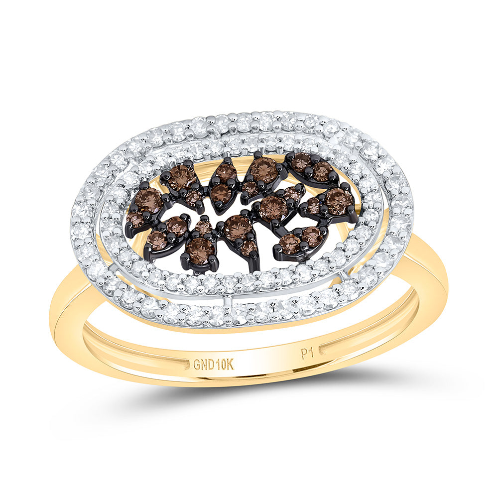10K Yellow Or Rose Gold 3/8 Cttw Natural Diamond Cognac Natural Bridal Anniversary Wedding Engagement Band Ring