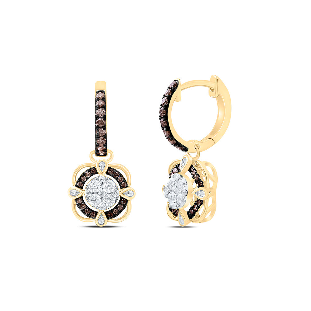 10K Yellow Or Rose Gold 5/8 Cttw Natural Diamond Cn Fashion Cognac Natural Round Dangling Earring