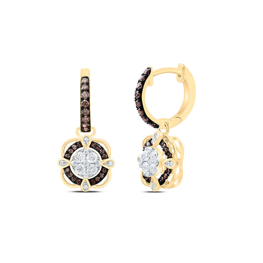 10K Yellow Or Rose Gold 5/8 Cttw Natural Diamond Cn Fashion Cognac Natural Round Dangling Earring