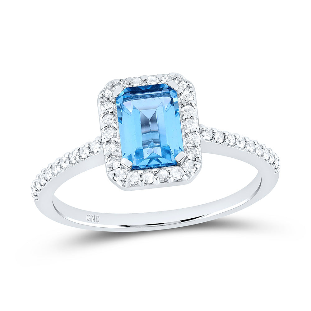14K White Gold 1/4Cttw Diamond 1 1/5Cttw Blue Topaz Gemstone Ring