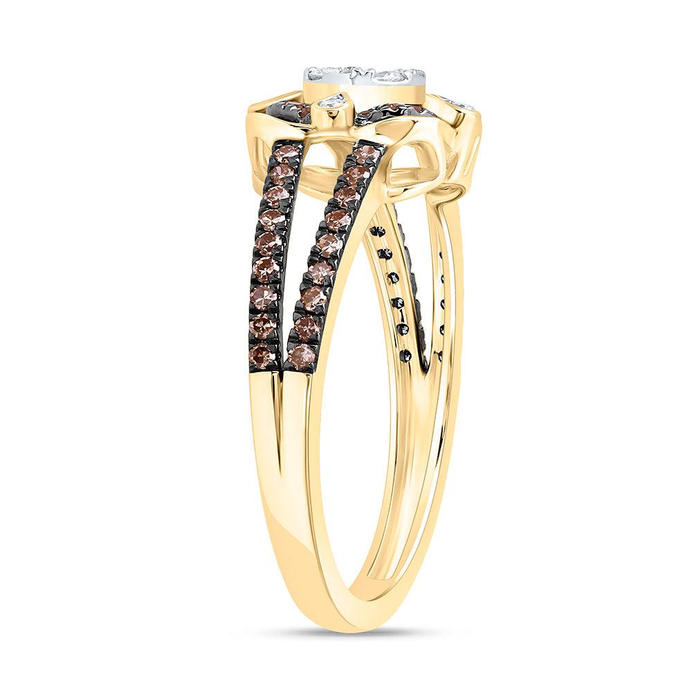 10K Yellow Or Rose Gold 1/2 Cttw Natural Diamond Cn Fashion Cognac Natural Round Bridal Anniversary Wedding Engagement Band Ring