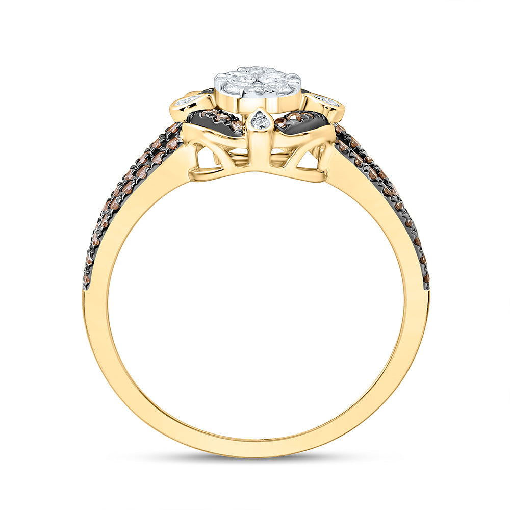 10K Yellow Or Rose Gold 1/2 Cttw Natural Diamond Cn Fashion Cognac Natural Round Bridal Anniversary Wedding Engagement Band Ring