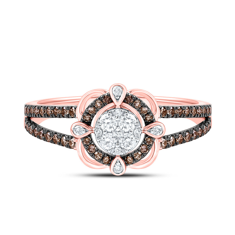 10K Yellow Or Rose Gold 1/2 Cttw Natural Diamond Cn Fashion Cognac Natural Round Bridal Anniversary Wedding Engagement Band Ring