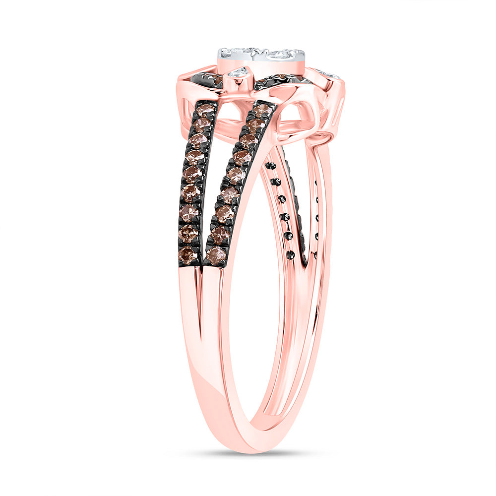 10K Yellow Or Rose Gold 1/2 Cttw Natural Diamond Cn Fashion Cognac Natural Round Bridal Anniversary Wedding Engagement Band Ring