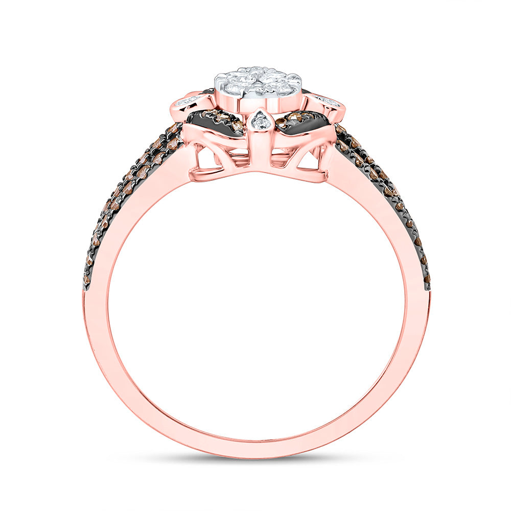 10K Yellow Or Rose Gold 1/2 Cttw Natural Diamond Cn Fashion Cognac Natural Round Bridal Anniversary Wedding Engagement Band Ring