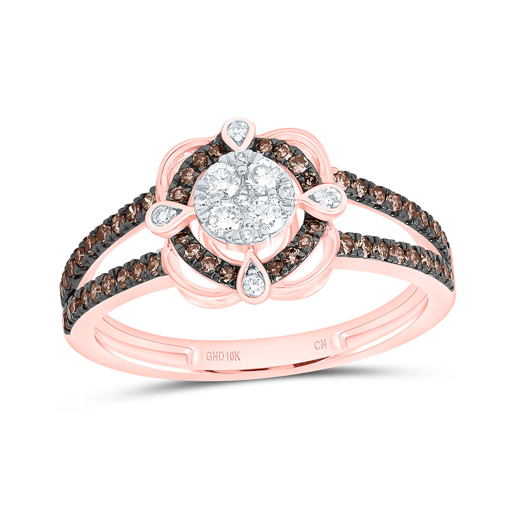 10K Yellow Or Rose Gold 1/2 Cttw Natural Diamond Cn Fashion Cognac Natural Round Bridal Anniversary Wedding Engagement Band Ring
