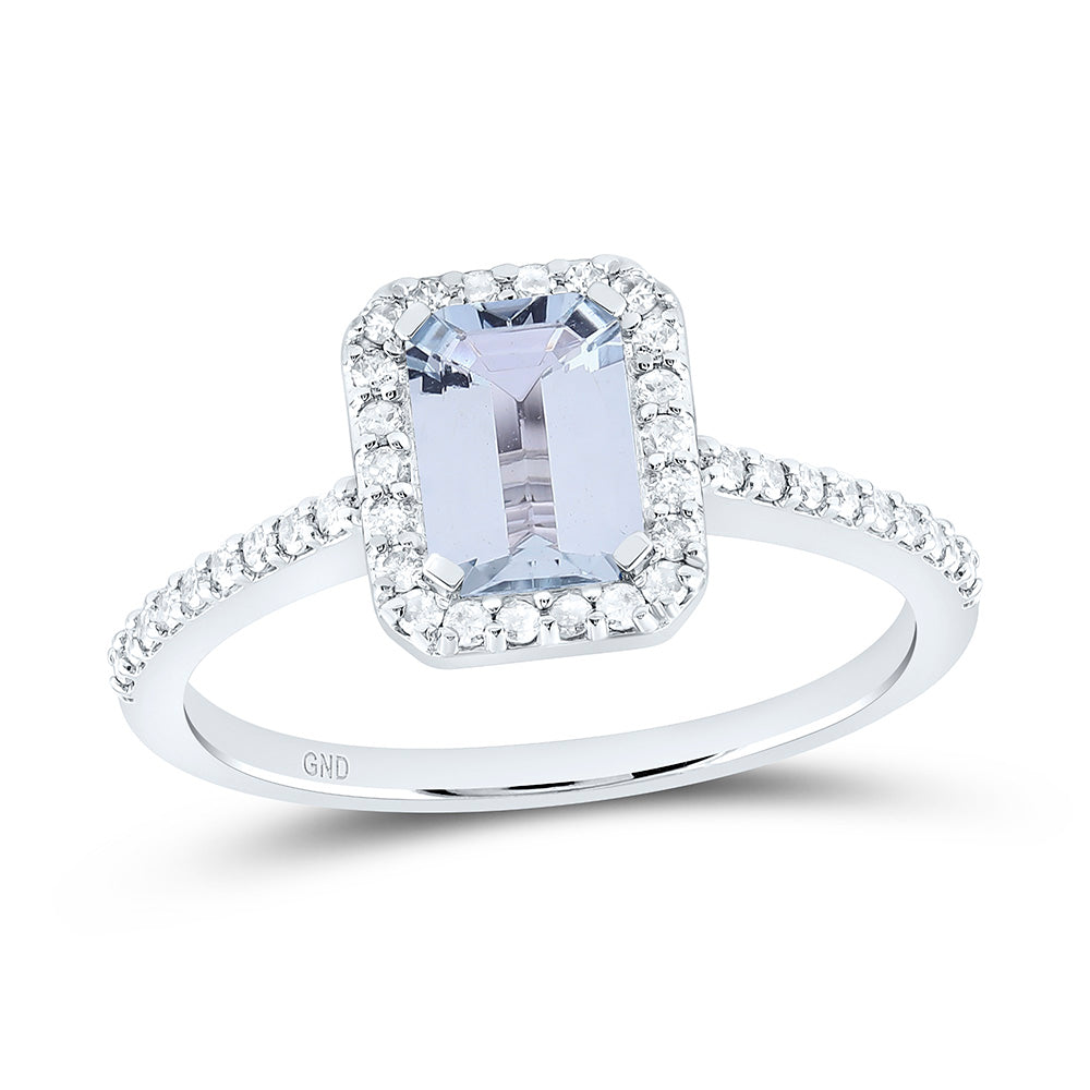 14K White Gold 1/4Cttw Diamond 1 1/5Cttw Blue Topaz Gemstone Ring