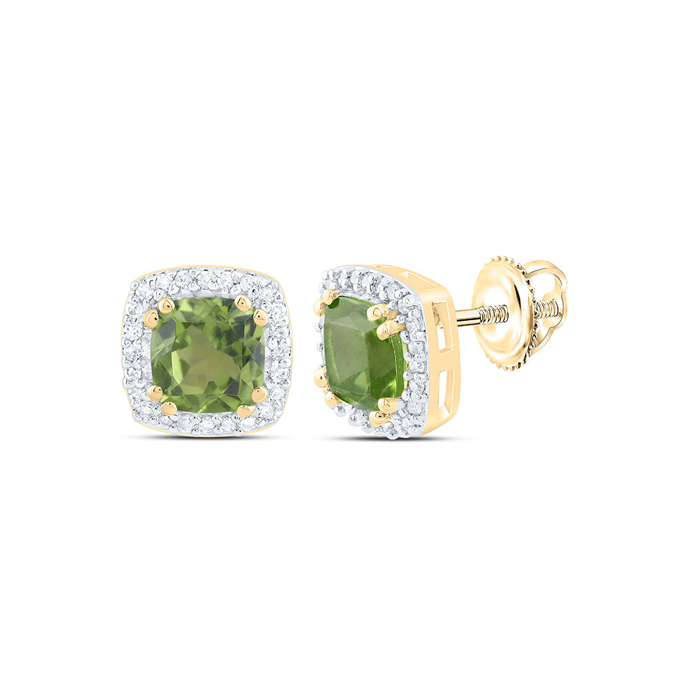 14K Yellow Gold 1/8Cttw Diamond Gemstone Cushion Earring