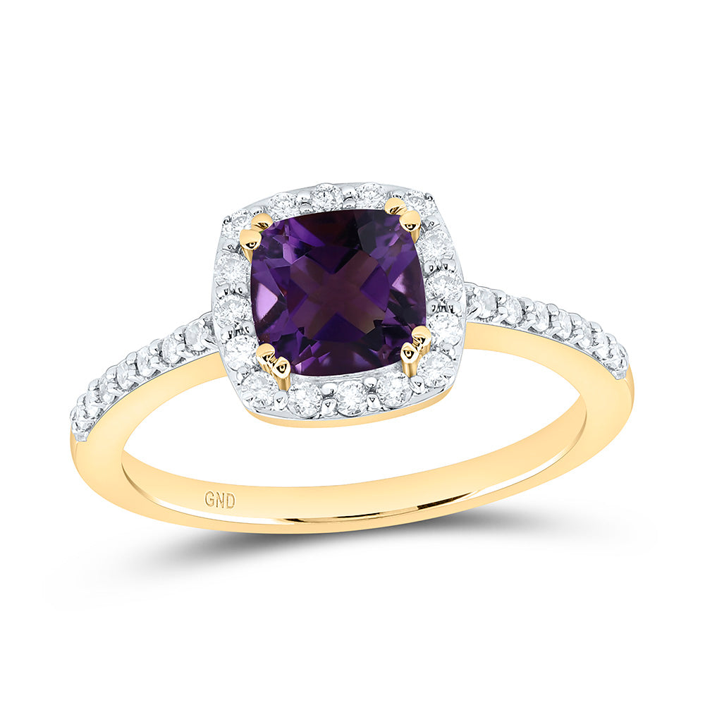 14K Yellow Gold 1/5Cttw Diamond 1Cttw Blue Topaz Gemstone Cushion Ring