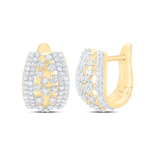 10K Yellow Or White Gold 3/8 Cttw Natural Diamond Cn Fashion Hoop Earring, L: 12.9 Mm x W: 8.9 Mm