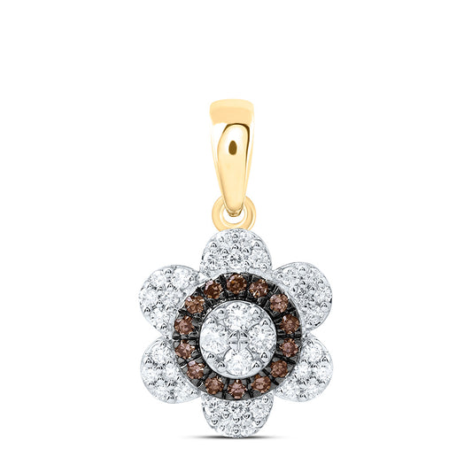 10K Yellow Or Rose Gold 1/3 Cttw Natural Diamond Cn Fashion Cognac Natural Flower Pendant