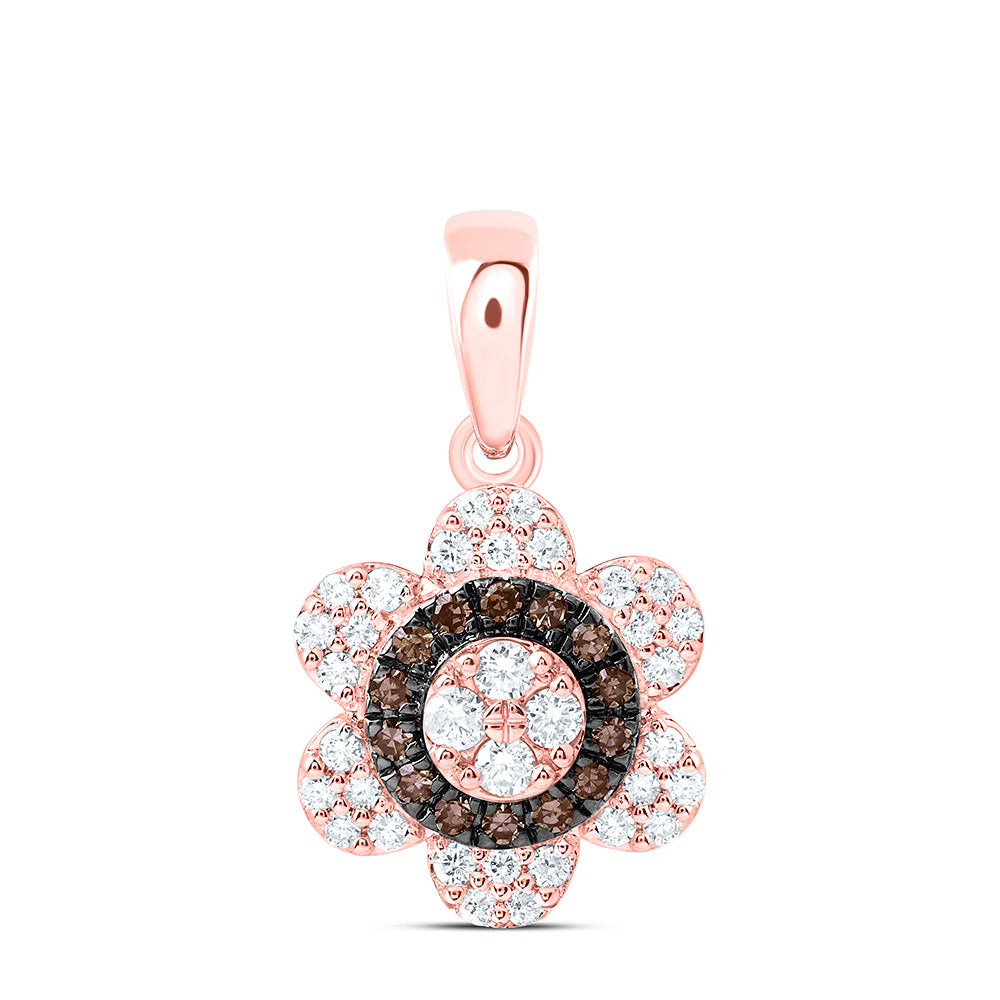 10K Yellow Or Rose Gold 1/3 Cttw Natural Diamond Cn Fashion Cognac Natural Flower Pendant