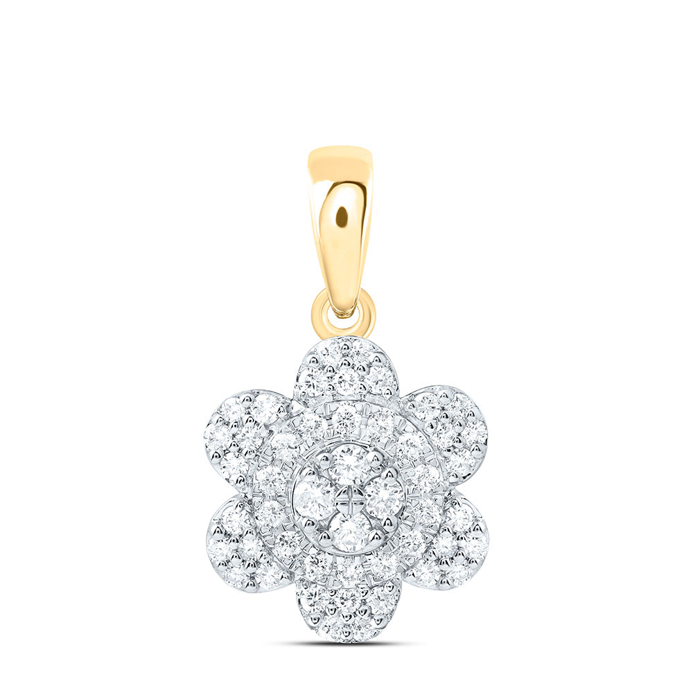 10K Yellow Or White Gold 1/3 Cttw Natural Diamond Cn Fashion Flower Pendant