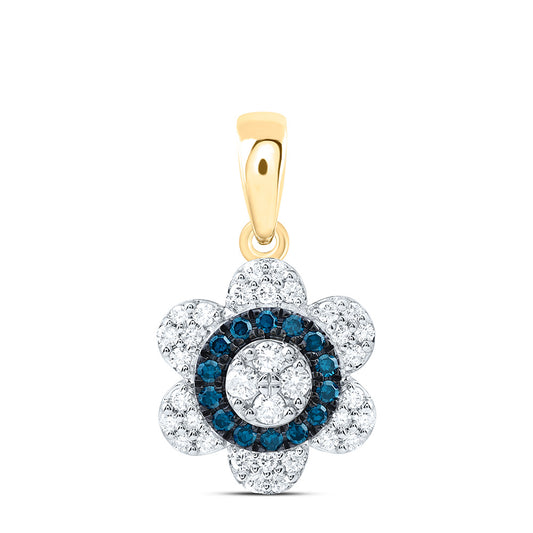 10K Yellow Or White Gold 1/3 Cttw Natural Diamond Cn Blue Diamond Flower Pendant