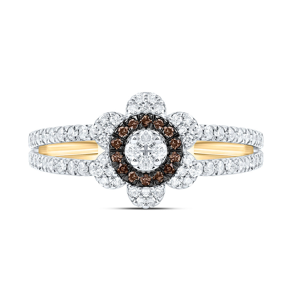 10K Yellow Or White Or Rose Gold 3/8 Cttw Natural Diamond Cn Flower Bridal Anniversary Wedding Engagement Band Ring
