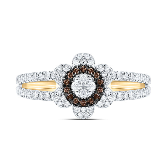 10K Yellow Or White Or Rose Gold 3/8 Cttw Natural Diamond Cn Flower Bridal Anniversary Wedding Engagement Band Ring