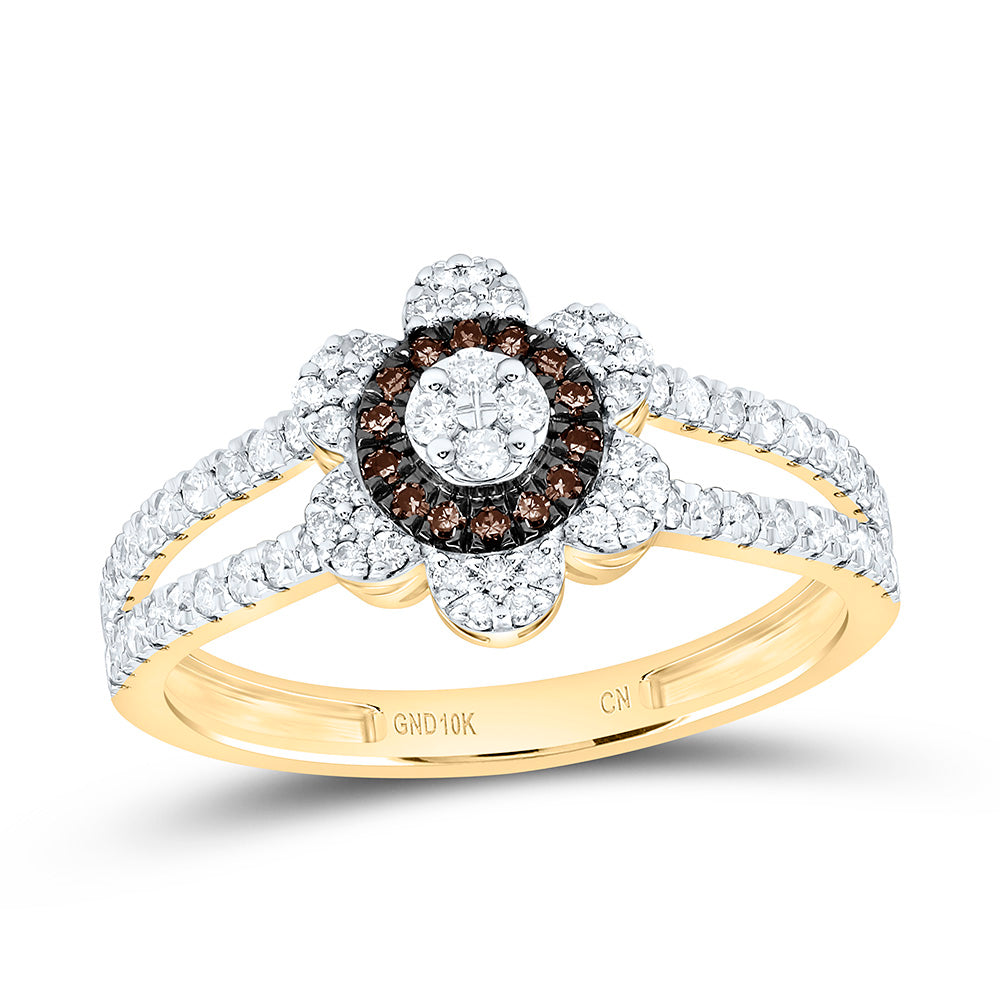 10K Yellow Or White Or Rose Gold 3/8 Cttw Natural Diamond Cn Flower Bridal Anniversary Wedding Engagement Band Ring
