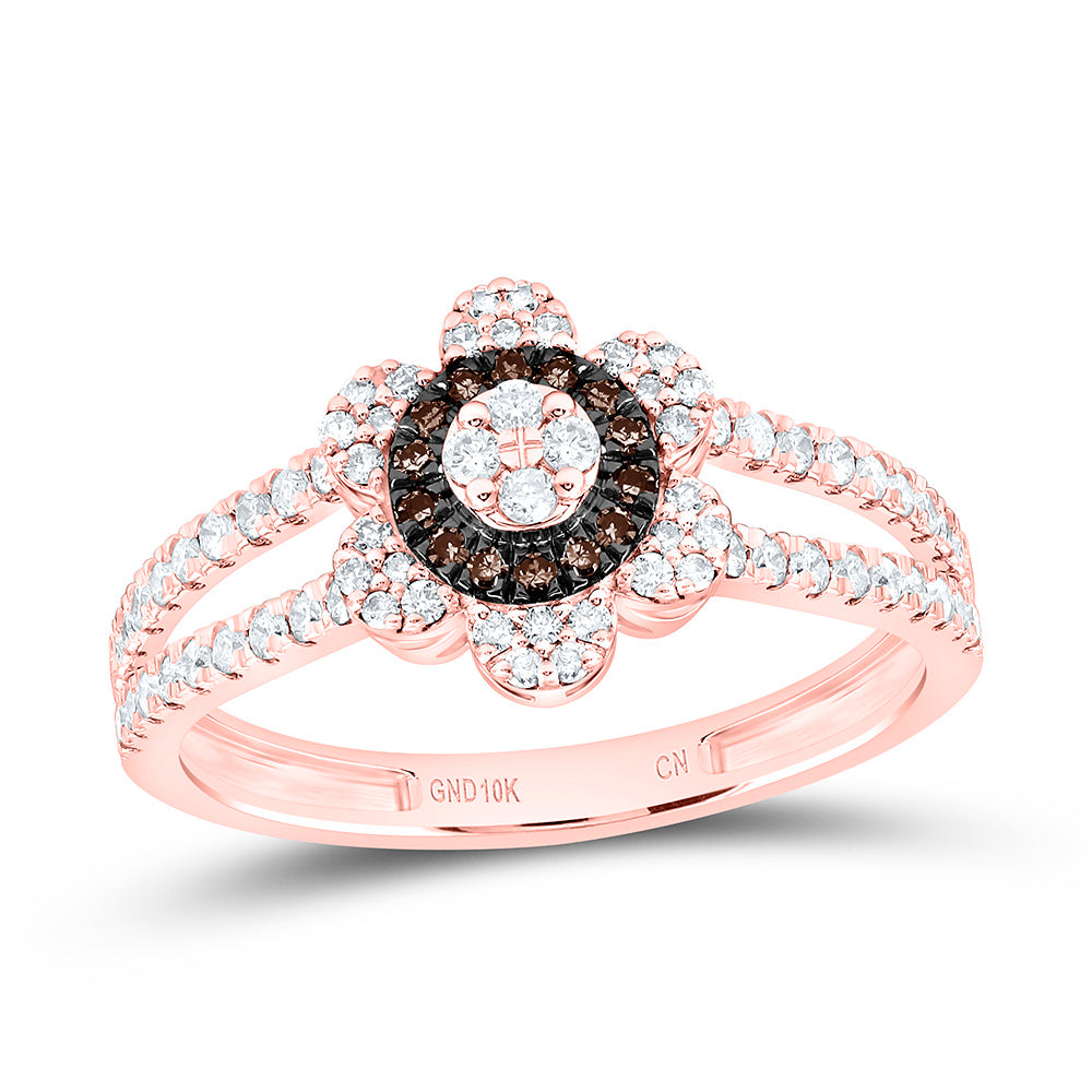10K Yellow Or White Or Rose Gold 3/8 Cttw Natural Diamond Cn Flower Bridal Anniversary Wedding Engagement Band Ring