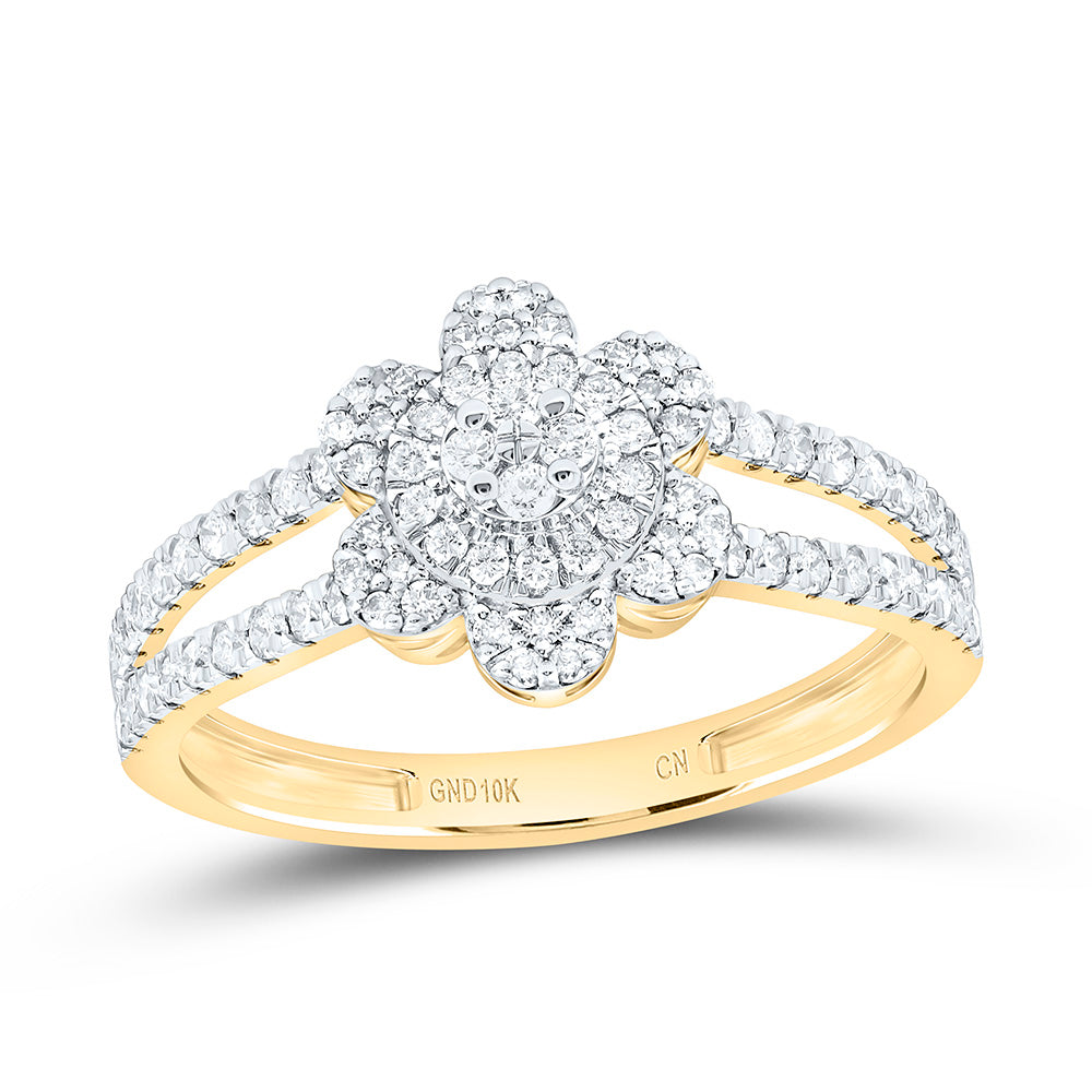 10K Yellow Or White Or Rose Gold 3/8 Cttw Natural Diamond Cn Flower Bridal Anniversary Wedding Engagement Band Ring