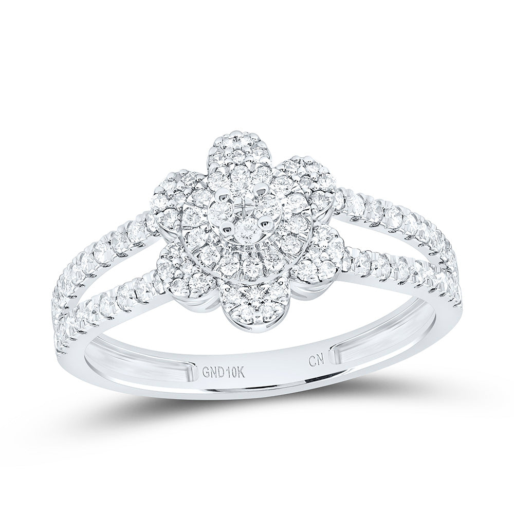 10K Yellow Or White Or Rose Gold 3/8 Cttw Natural Diamond Cn Flower Bridal Anniversary Wedding Engagement Band Ring