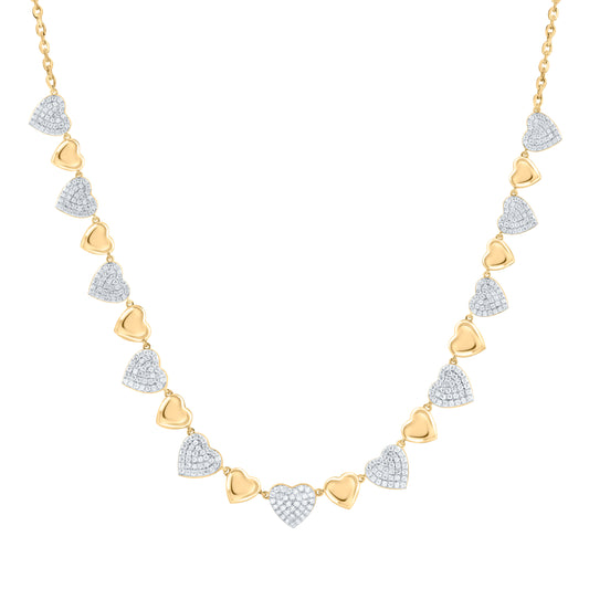 14K Yellow Gold 1 1/2 Cttw Natural Diamond Ana M Heart Fashion Necklace (16 Inch)
