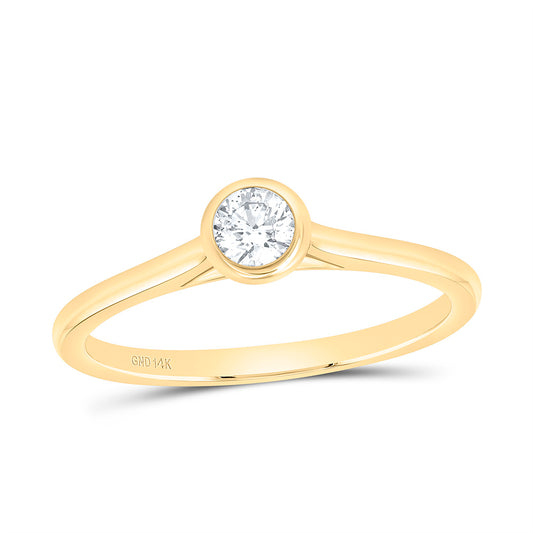 14K Yellow Gold 1/4 Cttw Natural Diamond I1 IJ Round Solitaire Bridal Anniversary Wedding Engagement Band Ring