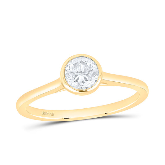14K Yellow Gold 1/2 Cttw Natural Diamond I1 IJ Round Solitaire Bridal Anniversary Wedding Engagement Band Ring