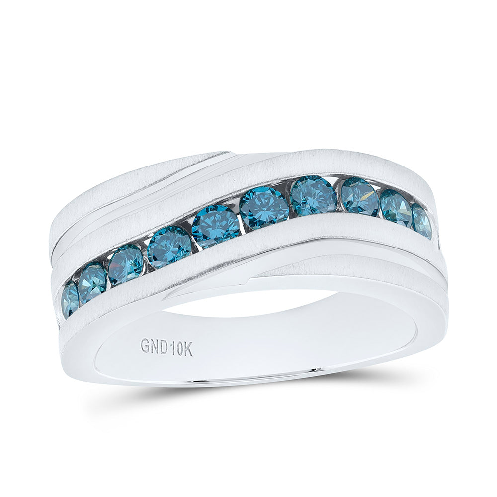 10K Yellow Or White Gold 1 Cttw Natural Diamond Blue Diamond Mens Machine Set Bridal Anniversary Wedding Engagement Band Ring