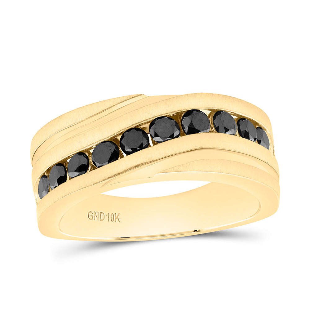 10K Yellow Or White Gold 1 1/3 Cttw Natural Diamond Black Diamond Mens Machine Set Bridal Anniversary Wedding Engagement Band Ring
