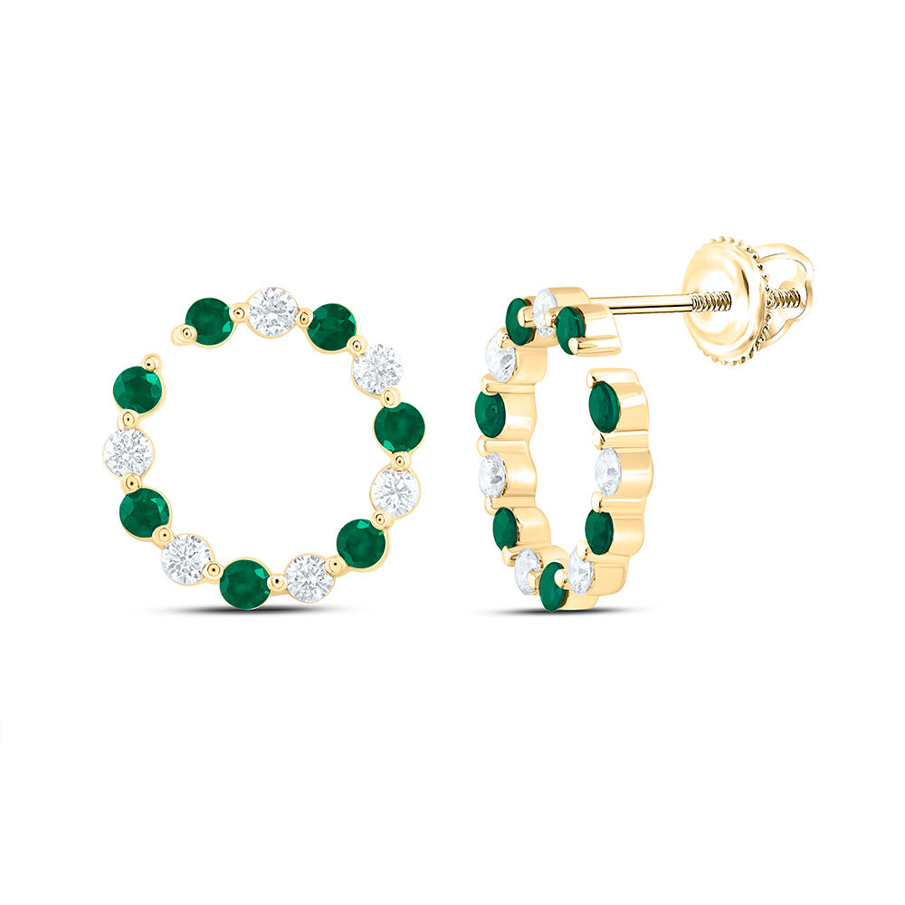 14K Yellow Gold 3/8Ctw Natural Diamond Ana M 3/8Ct Round Emerald Natural Gem Earring